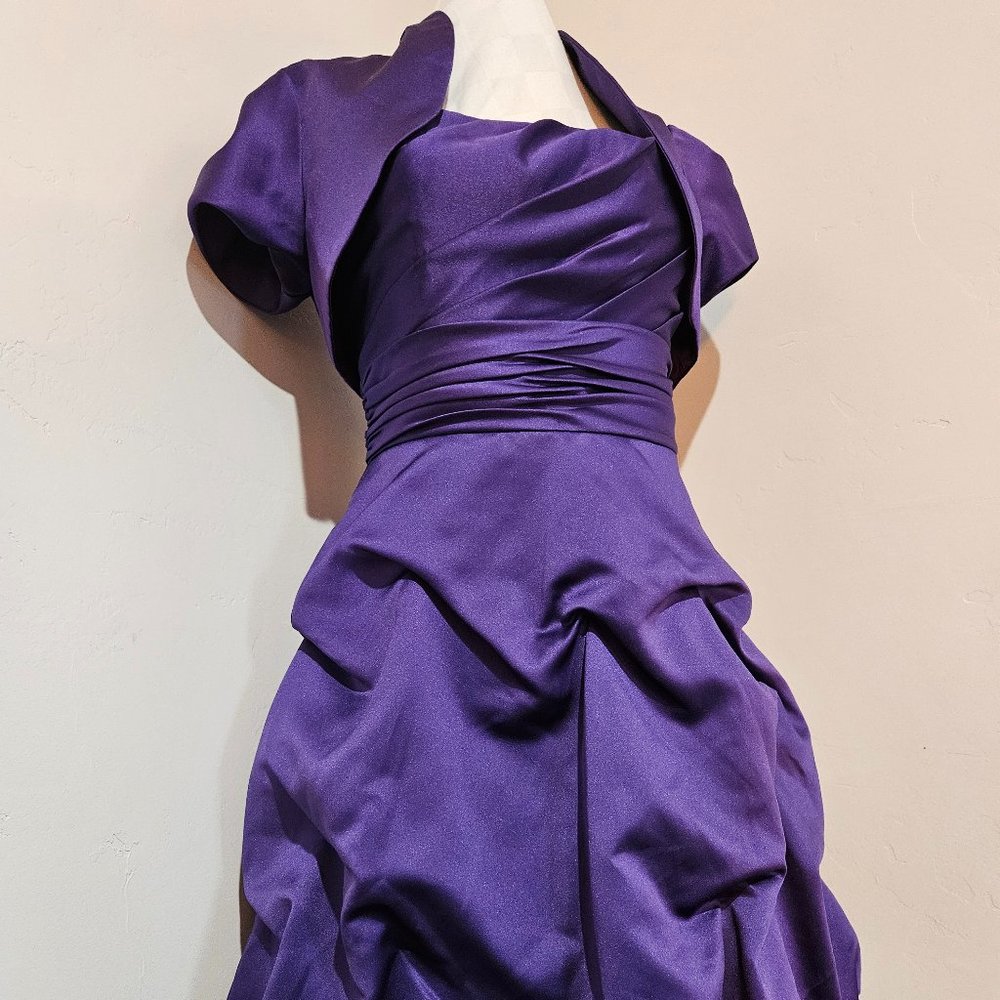 Gorgeous Purple Form Fitting Strapless Purple Dress with Matching Crop Jacket - Picture 2 of 5
